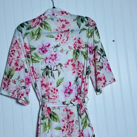 ANTHROPOLOGIE SHOW ME YOUR MUMU STRETCH BOHO WHITE PINK FLORAL SHORT ROBE OSFM - Picture 7 of 10